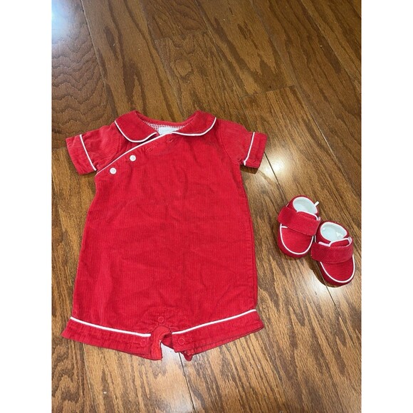 Mud Pie Red Corduroy Christmas Valentines Bubble 6-9 Months With Shoes - Picture 1 of 4